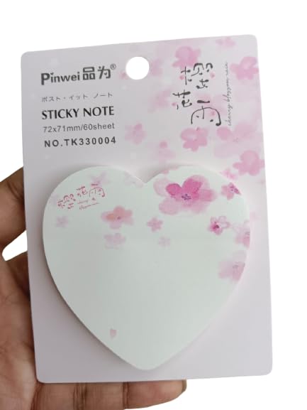 Heart Blossom Notepad and Sticky Notes Unique Mini Notes Memo Pads Diary| 60 Sheets| Size Approx 8 CM (Design A)