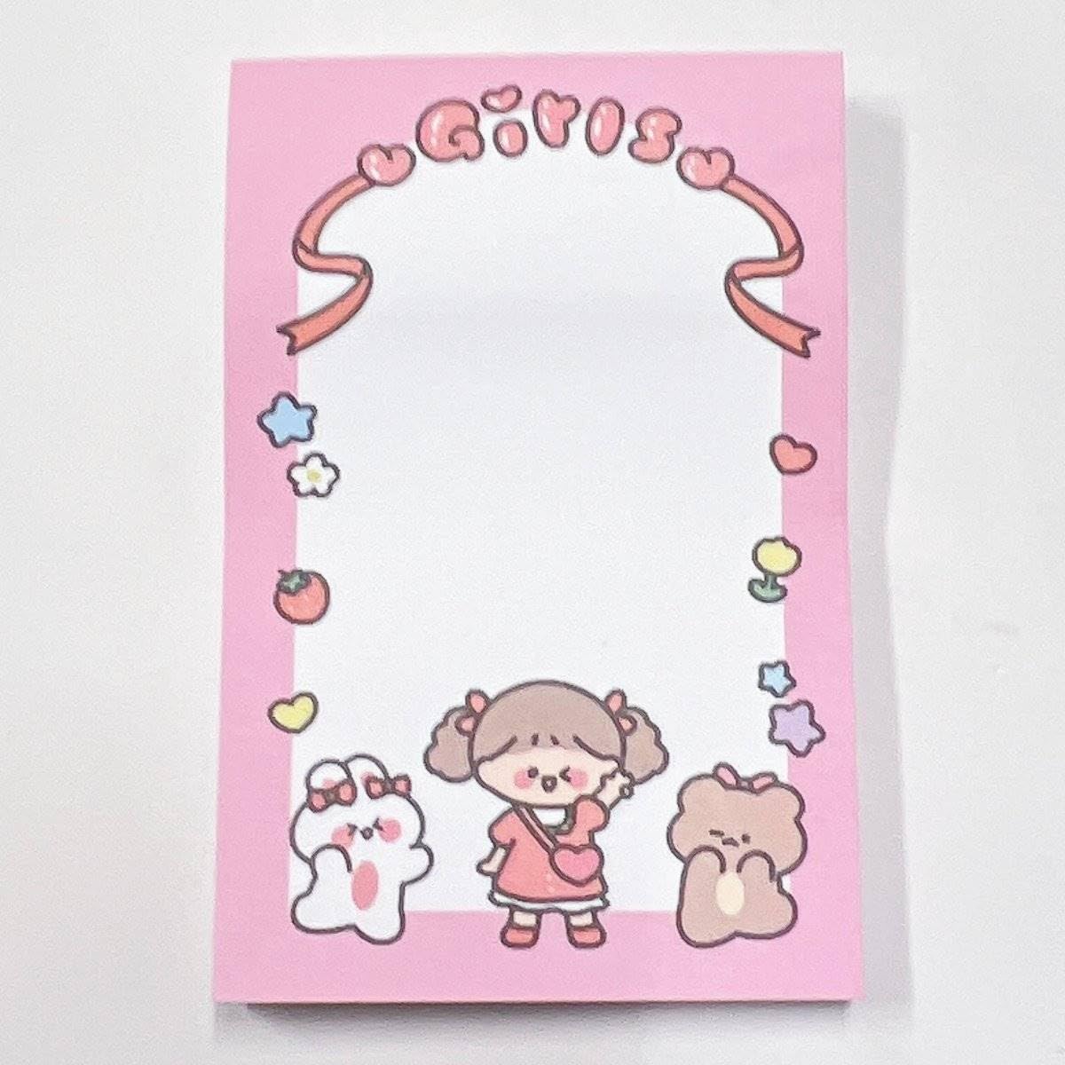 Cute Girl Notepad and Sticky Notes Unique Mini Notes Memo Pads Diary| 80 Sheets| Size Approx 9 CM (Pink)