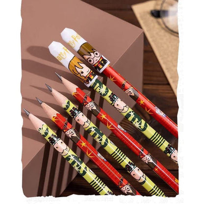 Harry Potter HB Pencils| 1 Sets Of 12 Pencils And 2 Pencil Protectors | Wizard Kid Memorabilia | Potter Heads | 6 Green & 6 Red Pencils & 2 Pencil Caps | 1 Box