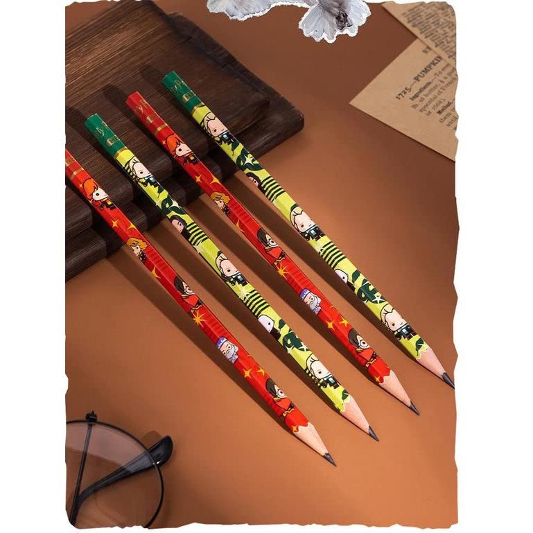 Harry Potter HB Pencils| 1 Sets Of 12 Pencils And 2 Pencil Protectors | Wizard Kid Memorabilia | Potter Heads | 6 Green & 6 Red Pencils & 2 Pencil Caps | 1 Box