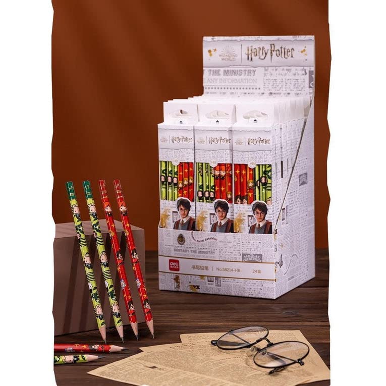 Harry Potter HB Pencils| 1 Sets Of 12 Pencils And 2 Pencil Protectors | Wizard Kid Memorabilia | Potter Heads | 6 Green & 6 Red Pencils & 2 Pencil Caps | 1 Box