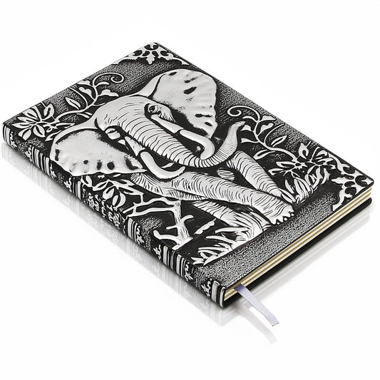 Elephant 3D Embossed Hardcover Diary, Vintage Notebook, A5 Personal Organiser Journal Travel Diary with Lined Paper Birthday Gift for Women & Men & Nerdy (Silver)