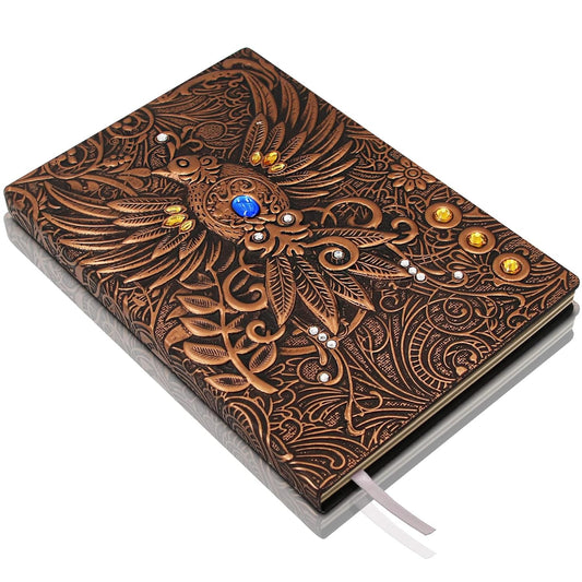 Phoenix 3D Embossed Hardcover Diary, Vintage Notebook, A5 Personal Organiser Journal Travel Diary with Lined Paper Birthday Gift for Women & Men & Nerdy (Bronze)