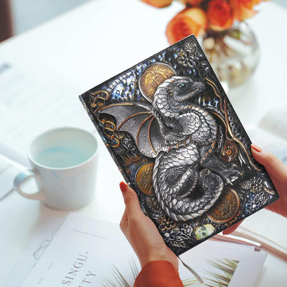 Dragon 3D Embossed Hardcover Diary, Vintage Notebook, A5 Personal Organiser Journal Travel Diary with Lined Paper Birthday Gift for Women & Men & Nerdy (Colorfull)