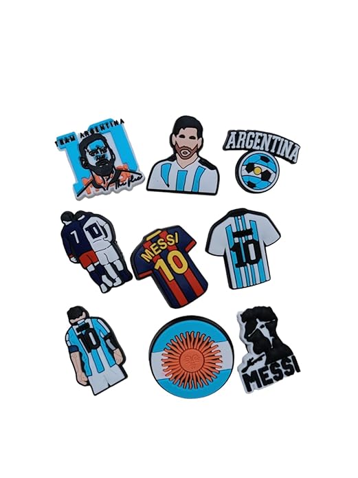 Lionel Messi Decoration Shoes Charms for Clog shoes for Unisex Size Approx 3-4 cm | Set of 9