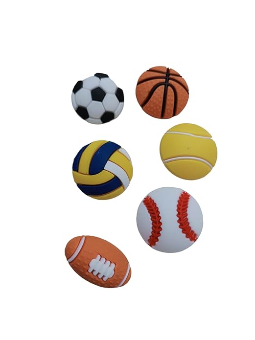 Sport balls Decoration Shoes Charms for Clog shoes for Unisex Size Approx 3-4 cm | Set of 6