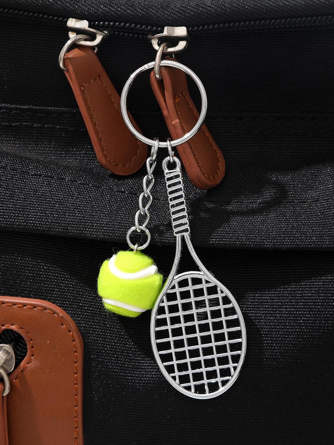 Tennis Ball Racket Charm Keychain Mini Metal Tennis Racket Keychain