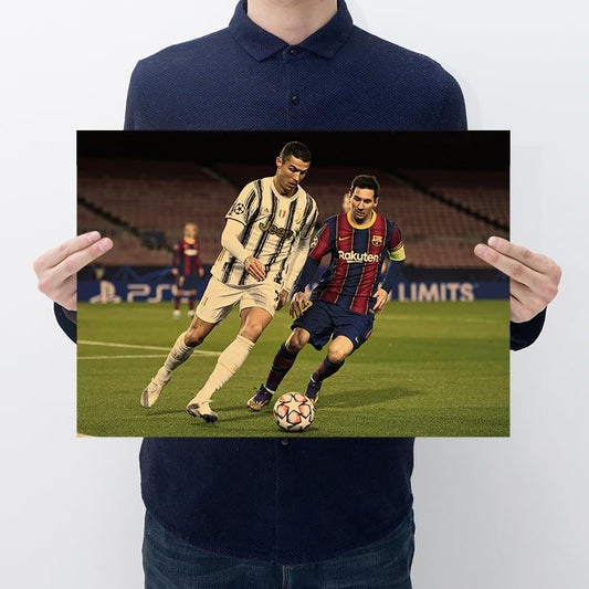 Messi and Ronaldo Premium Poster Kraft Paper Poster Size 51 x 35 cm