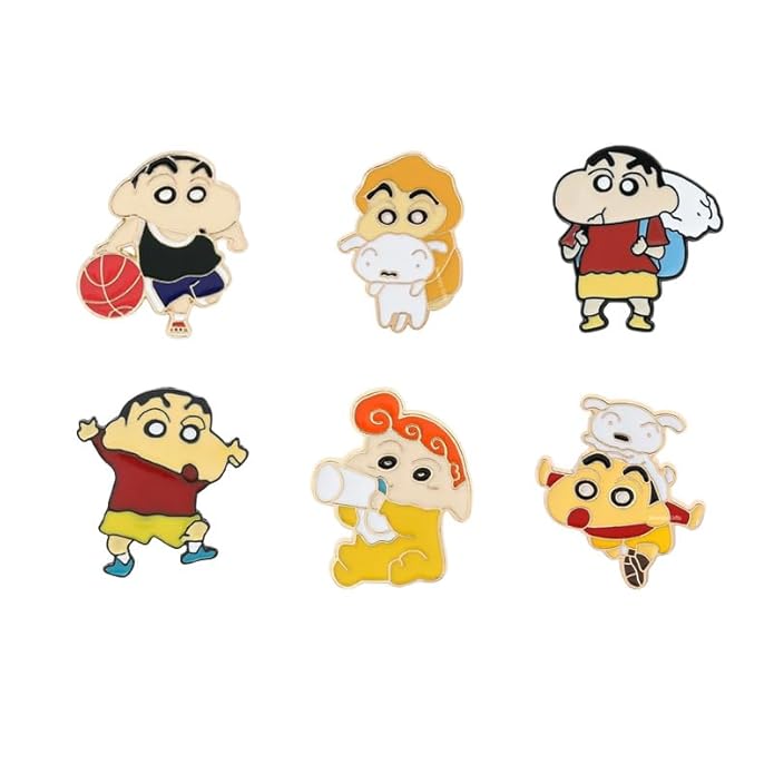 shinchan Enamel Lapel Pin Badge - Costume Badge Cosplay Badge, Brooch for Backpack Badge for Fans Gift, 6 pcs