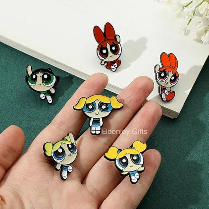 Powerpuff Girls Enamel Lapel Pin Badge - Costume Badge Cosplay Badge, Brooch for Backpack Badge for Fans Gift (6 pcs)