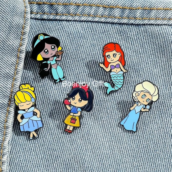 Princess Enamel Lapel Pin Badge - Costume Badge Cosplay Badge, Brooch for Backpack Badge for Fans Gift, 5 pcs