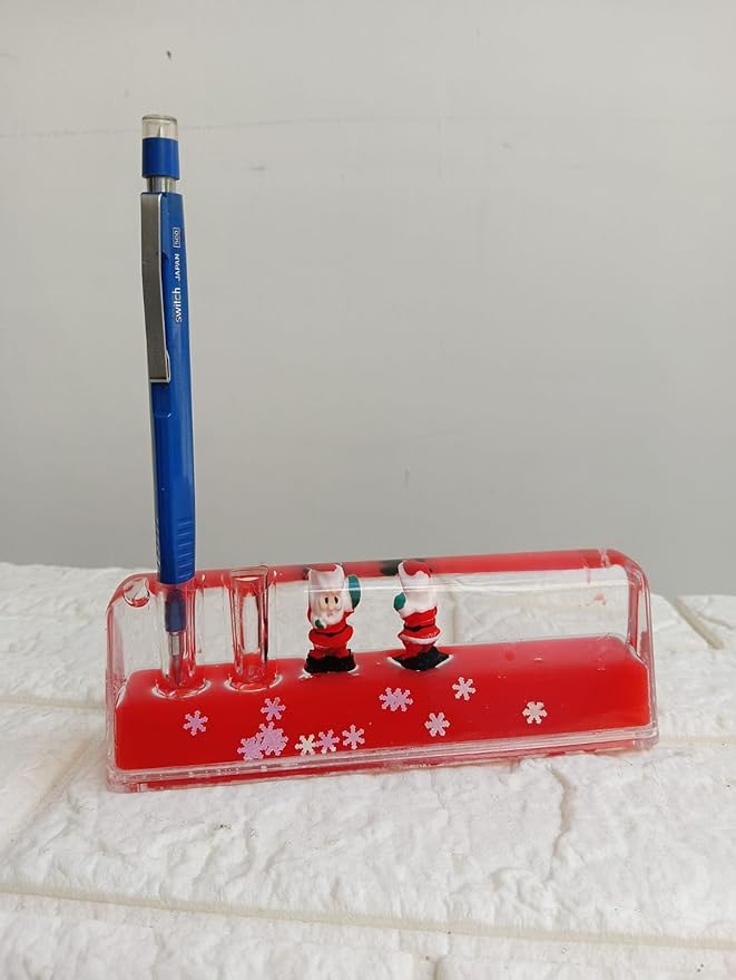 Floating Pen Stand and Desk Showpiece, Liquid-Filled Pen Holder, Decorative for Office and Home, Study, or Workspace (Christmas Santa Claus Red ) Size- 15X5 CM