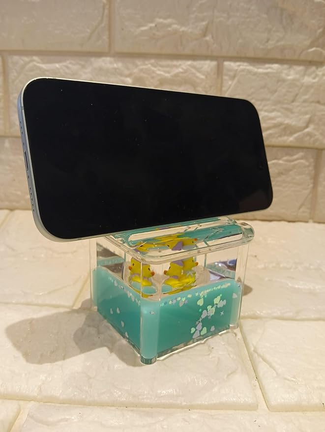 Floating Chair Liquid-Filled Phone Holder, Floating Duck Figures, Smartphone Stand for Office, Home, and Study Spaces, Decorative Desk Stand- 13x7 cm