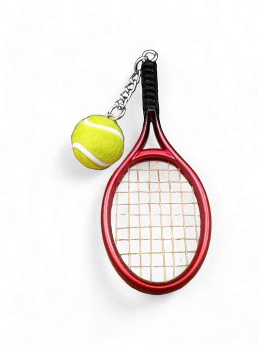 Badminton Sports Keychain Metal| Hanging Keyring Suitable for Bag Charm, Car Keychain, Bike Keychain (Red)