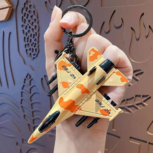 Military Aircraft Metal Toy with Key Hook Keychain Suitable for Bag, Car, Bike Keychain, Showpice for Kids & Adults (Yellow)