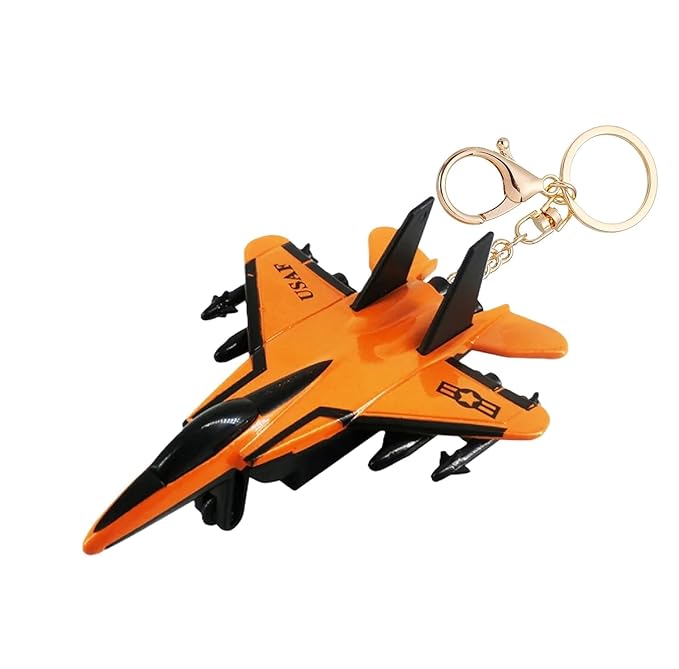 Military Aircraft Metal Toy with Key Hook Keychain Suitable for Bag, Car, Bike Keychain, Showpice for Kids & Adults (Orange)