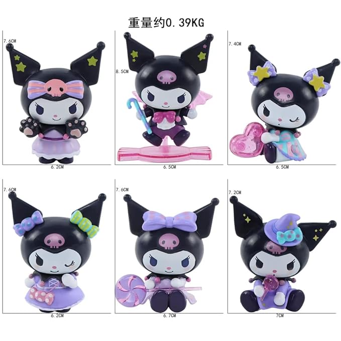 Hello Kitty Kuromi action figure toys for Car Dashboard, Study Table, Office Desk Decoration - Gift for Fans and Collectors| 6 pcs