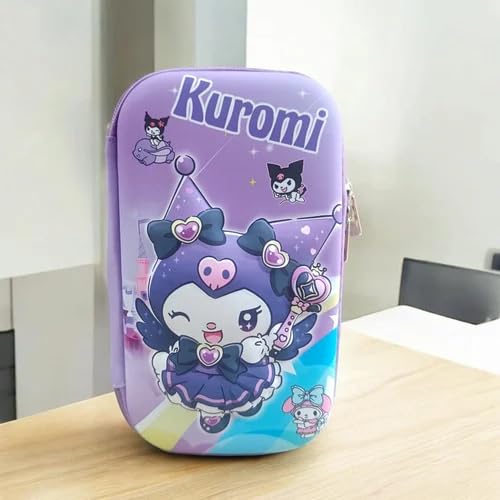 Hello Kitty Kuromi Pencil Case, 3D Embossed, Large Capacity Stationery Case, Pen Pouch Student Layers Pencil | Pen Pouch for Teen Boy Girl Purple