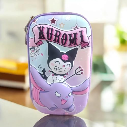 Hello Kitty Kuromi Pencil Case, 3D Embossed, Large Capacity Stationery Case, Pen Pouch Student Layers Pencil | Pen Pouch for Teen Boy Girl Black