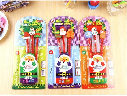 Christmas Pencils with Christmas Mini Erasers Xmas Wood Pencils for Kids Xmas School Supplies, Party Favors, Classroom Rewards (Pack of 3)9 Pieces