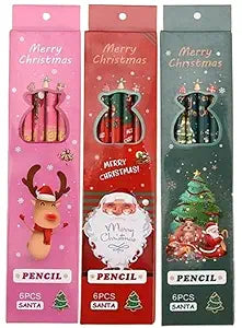 Christmas Pencils Christmas Mini Erasers Xmas Wood Pencils of Santa Claus, Christmas Tree, Reindeer for Kids Xmas School Supplies, Party Favors, Classroom Rewards (Pack of 3)18 Pieces