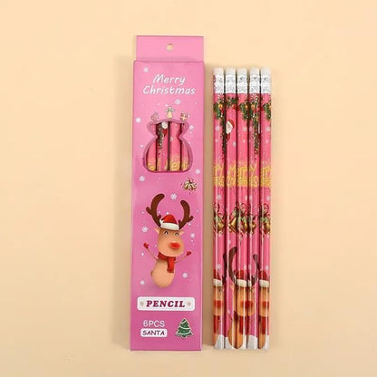 Christmas Pencils Christmas Mini Erasers Xmas Wood Pencils of Santa Claus, Christmas Tree, Reindeer for Kids Xmas School Supplies, Party Favors, Classroom Rewards (Pack of 3)18 Pieces