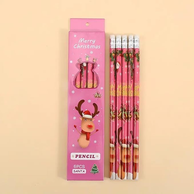 Christmas Pencils Christmas Mini Erasers Xmas Wood Pencils of Santa Claus, Christmas Tree, Reindeer for Kids Xmas School Supplies, Party Favors, Classroom Rewards (Pack of 3)18 Pieces