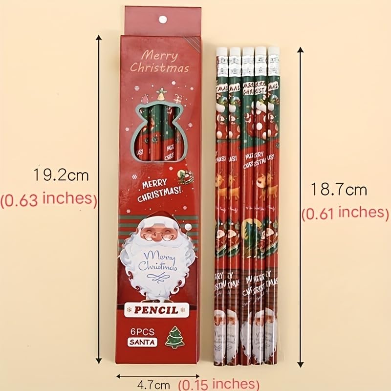 Christmas Pencils Christmas Mini Erasers Xmas Wood Pencils of Santa Claus, Christmas Tree, Reindeer for Kids Xmas School Supplies, Party Favors, Classroom Rewards (Pack of 3)18 Pieces