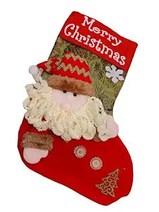 Christmas Stocking Gift Bag, Large Size, Santa Claus Gift Candy Socks, Hanging Ornament for Christmas Eve | Size 18x11 inches | Style E