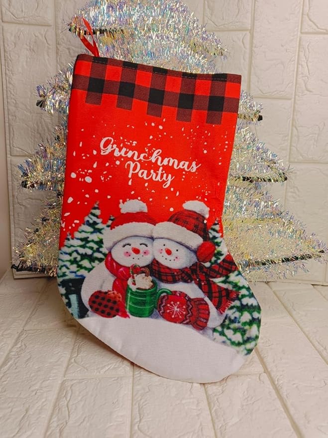 Christmas Stocking Gift Bag, Medium Size, Santa Claus Gift Candy Socks, Hanging Ornament for Christmas Eve | Size 15x10 inches | Styel B