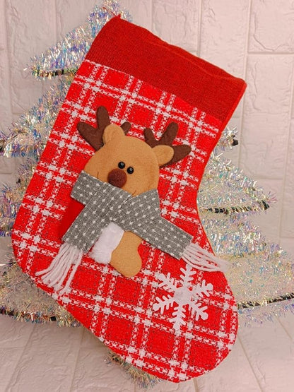 Christmas Stocking Gift Bag, Medium Size, Santa Claus Gift Candy Socks, Hanging Ornament for Christmas Eve | Size 15x10 inches | Style L