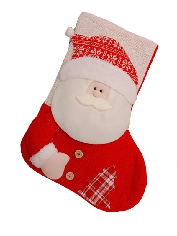 Christmas Stocking Gift Bag, Large Size, Santa Claus Gift Candy Socks, Hanging Ornament for Christmas Eve | Size 18x11 inches | Style G