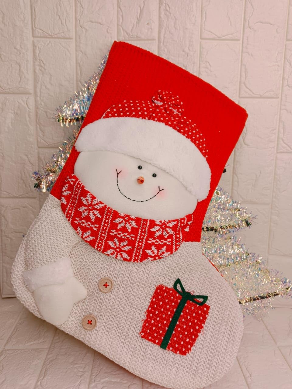 Christmas Stocking Gift Bag, Large Size, Santa Claus Gift Candy Socks, Hanging Ornament for Christmas Eve | Size 18x11 inches | Style H