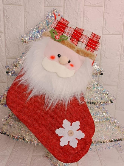 Christmas Stocking Gift Bag, Medium Size, Santa Claus Gift Candy Socks, Hanging Ornament for Christmas Eve | Size 15x10 inches | Style D