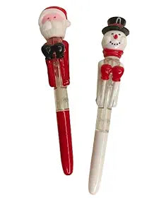 Christmas Santa Claus, Snowman Boxing Pen with LED Eyes Ballpoint | School Office Writing Supplies Stationery Gift Novelty (Set of 2)