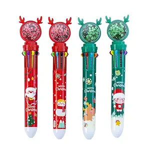 4 pcs Christmas Ballpoint Pens, Ballpoint Pen with Christmas Motif, 10-in-1 Retractable Roller Ball Multicoloured Pens, Office School Supplies Students Children Gift
