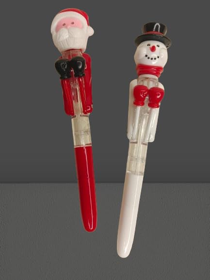 Christmas Santa Claus, Snowman Boxing Pen with LED Eyes Ballpoint | School Office Writing Supplies Stationery Gift Novelty (Set of 2)