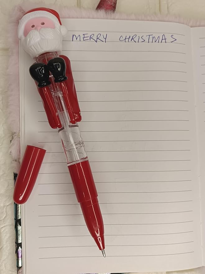 Christmas Santa Claus, Snowman Boxing Pen with LED Eyes Ballpoint | School Office Writing Supplies Stationery Gift Novelty (Set of 2)