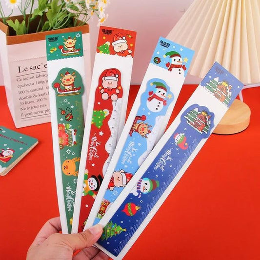 Set of 4 Magnetic Scales | Christmas Xmas Bookmarks Scales Holiday Christmas Ruler Magnetic Tool Kids Stationery Gift Portable Student Drawing Ruler| Size Approx 10 Inches