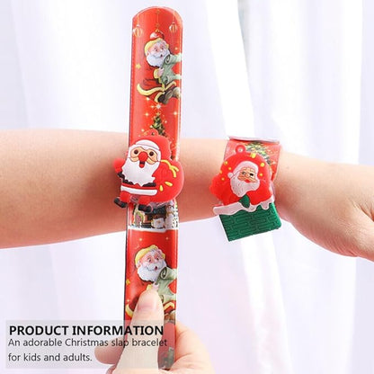 Set of 4 Christmas Slap Bracelets, Christmas Light Slap Bands Bracelets Toys Santa Claus Slap Wristbands for Christmas Party Favors (4 Randomly Design)