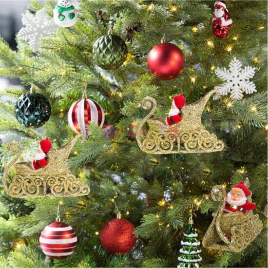 Baby Santa on a Sledge Christmas Scene Decorations Christmas Home Decorations Gifts- 3 Pieces | Size 12 x 9 Cm…
