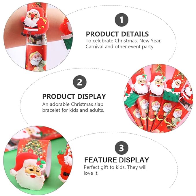 Set of 4 Christmas Slap Bracelets, Christmas Light Slap Bands Bracelets Toys Santa Claus Slap Wristbands for Christmas Party Favors (4 Randomly Design)