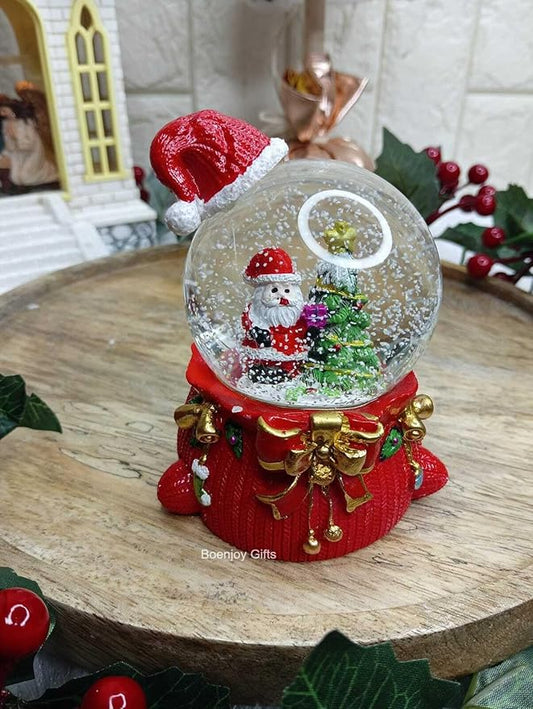 Christmas Santa Claus Snow Globe Glitter Dome Water Christmas Decoration, Santa with Tree C, Size Approx 8 cm (Only Light, No Music)