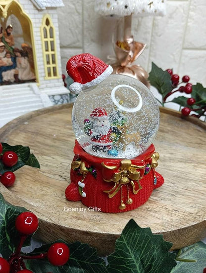 Christmas Santa Claus Snow Globe Glitter Dome Water Christmas Decoration, Santa with Tree B, Size Approx 8 cm (Only Light, No Music)