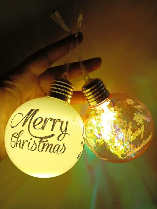 Christmas Light Ball Tree Hanging with Merry Christmas Printed, Hanging Ornaments, Reusable Ball Hangings for Christmas Tree Decorations- 2 PCS (Color A)