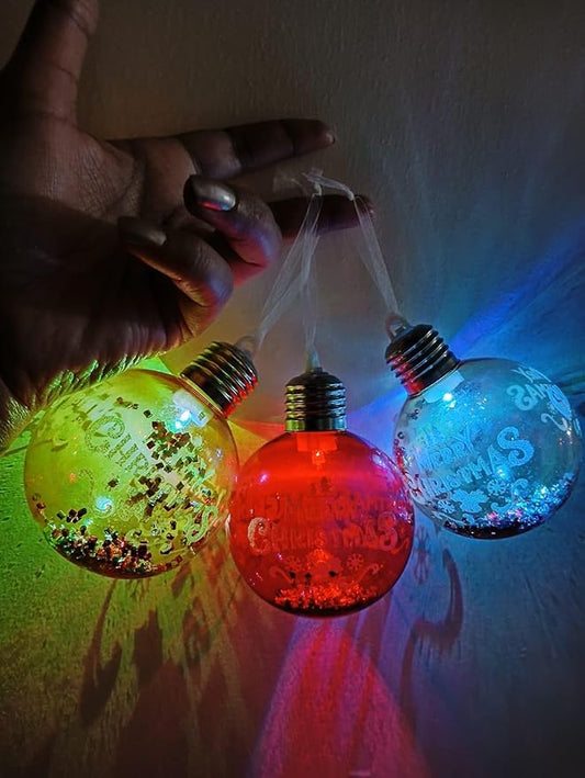 Christmas Light Ball Tree Hanging with Merry Christmas Printed, Hanging Ornaments, Reusable Ball Hangings for Christmas Tree Decorations- 3 pcs