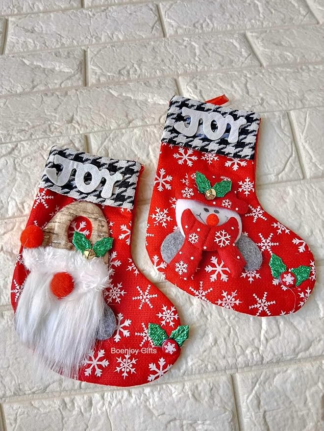 Christmas Stocking Gift Bag, Large Size, Santa Claus Gift Candy Socks, Hanging Ornament for Christmas Eve | Size Approx 19cm ( Set of 2)