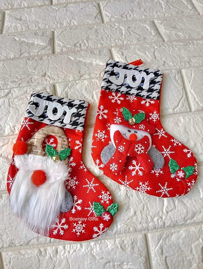 Christmas Stocking Gift Bag, Large Size, Santa Claus Gift Candy Socks, Hanging Ornament for Christmas Eve | Size Approx 19cm ( Set of 2)