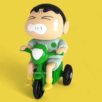 shinchan Movable Action Figure with Green Tricycle, 12 cm PVC Pull-Back Moving Toy | Fun Collectible for Kids & Anime Fans (Green)