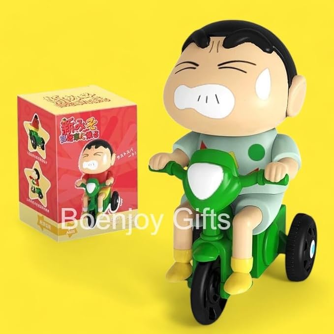 shinchan Movable Action Figure with Green Tricycle, 12 cm PVC Pull-Back Moving Toy | Fun Collectible for Kids & Anime Fans (Green)